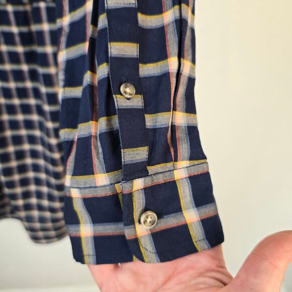 L.L.Bean Signature Essential Button Front Shirt Dress 14 R Navy Multi Plaid NEW - Picture 5 of 12